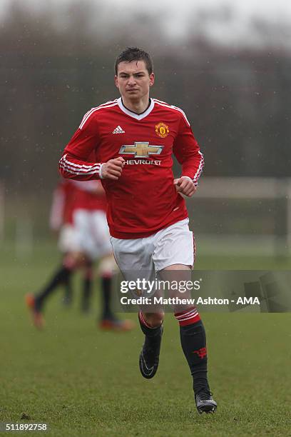 Zachary Dearnley of Manchester United U18 during the U18 Premier League match between Manchester United and West Bromwich Albion at Aon Training...