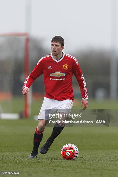 Jake Kanyon of Manchester United U18 during the U18 Premier League match between Manchester United and West Bromwich Albion at Aon Training Complex...