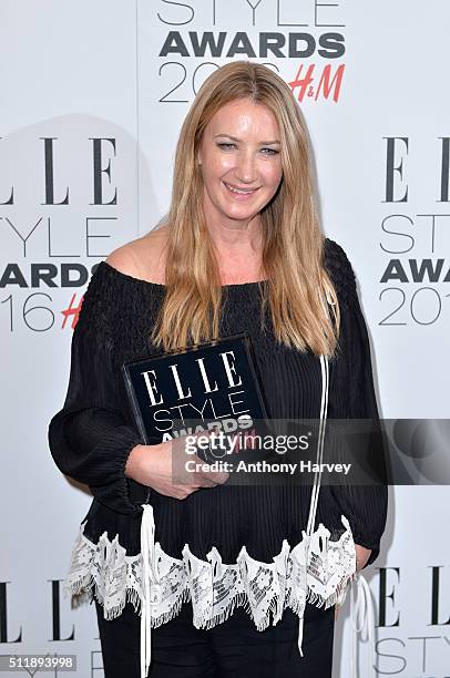 Anya Hindmarch poses with her award for Accessories designer of The Year in the winners room at The Elle Style Awards 2016 on February 23, 2016 in...