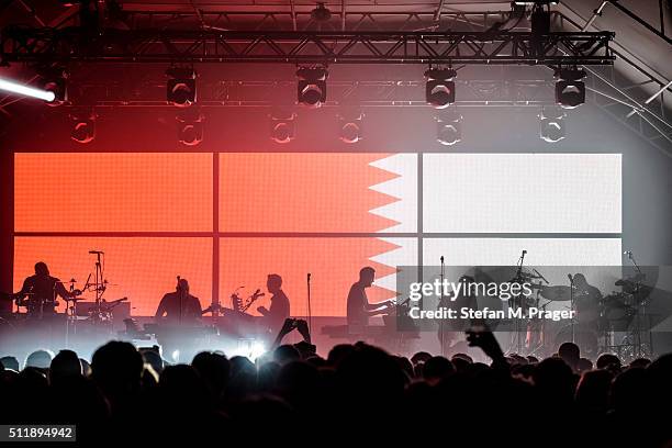 Massive Attack perform on stage at Tonhalle on February 21, 2016 in Munich, Germany.