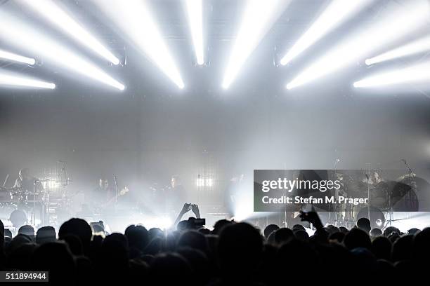 Massive Attack perform on stage at Tonhalle on February 21, 2016 in Munich, Germany.