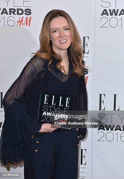 Clare Waight Keller poses with her award for Editor's Choice of The Year in the winners room at The Elle Style Awards 2016 on February 23, 2016 in...