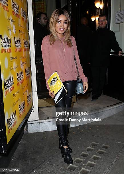 Dionne Bromfield arrives at The Carole King Musical birthday celebrations at Aldwych Theatre on February 23, 2016 in London, England.