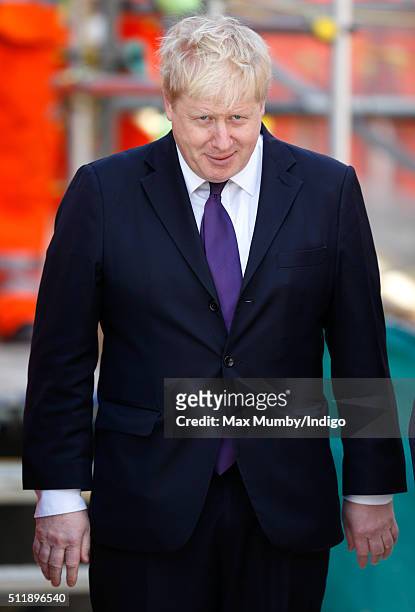Mayor of London Boris Johnson awaits the arrival of Queen Elizabeth II for a visit to the Crossrail station site at Bond Street on February 23, 2016...