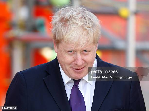 Mayor of London Boris Johnson awaits the arrival of Queen Elizabeth II for a visit to the Crossrail station site at Bond Street on February 23, 2016...