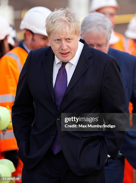 Mayor of London Boris Johnson awaits the arrival of Queen Elizabeth II for a visit to the Crossrail station site at Bond Street on February 23, 2016...