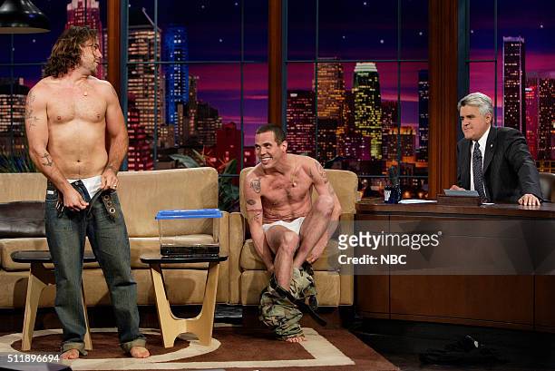 Episode 3002 -- Pictured: Entertainers Chris Pontius and Steve-O during an interview with host Jay Leno on September 16, 2005 --