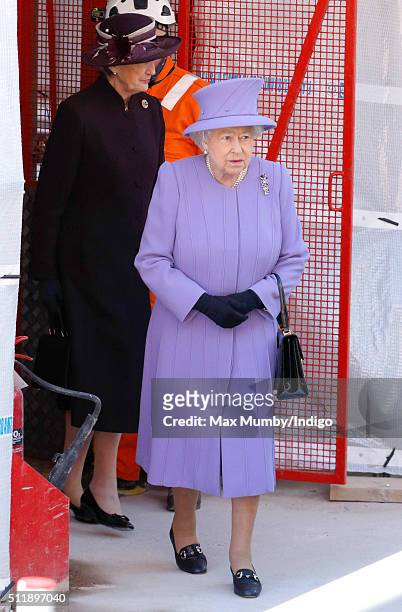Queen Elizabeth II departs after visiting the Crossrail station site at Bond Street on February 23, 2016 in London, England.