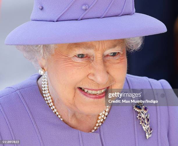 Queen Elizabeth II departs after visiting the Crossrail station site at Bond Street on February 23, 2016 in London, England.