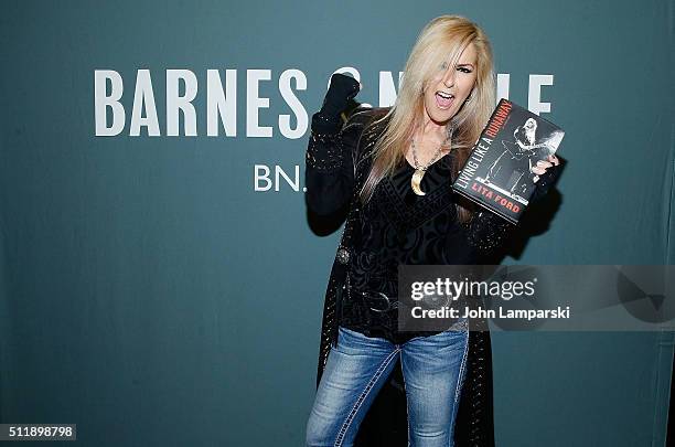 Musician Lita Ford signs copies of "Living Like A Runaway: A Memoir" at Barnes & Noble Tribeca on February 23, 2016 in New York City.