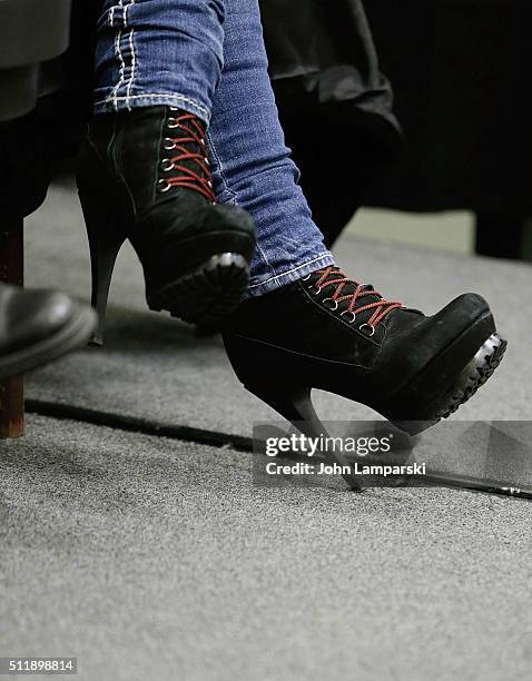 Musician Lita Ford,shoe detail, signs copies of "Living Like A Runaway: A Memoir" at Barnes & Noble Tribeca on February 23, 2016 in New York City.