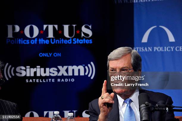 Former senators Trent Lott and Tom Daschle , not pictured, discuss their new book, Crisis Point, at SiriusXM-Bipartisan Policy Center's event hosted...