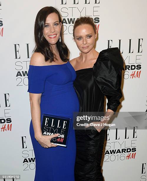 Liv Tyler , winner of TV actress of the year, poses with presenter of the award, Stella McCartney, in the winners room at The Elle Style Awards 2016...