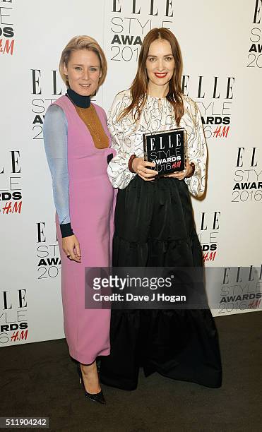 Roksanda poses with her award for British Designer of The Year with Roisin Murphy in the winners room at The Elle Style Awards 2016 at tate britain...