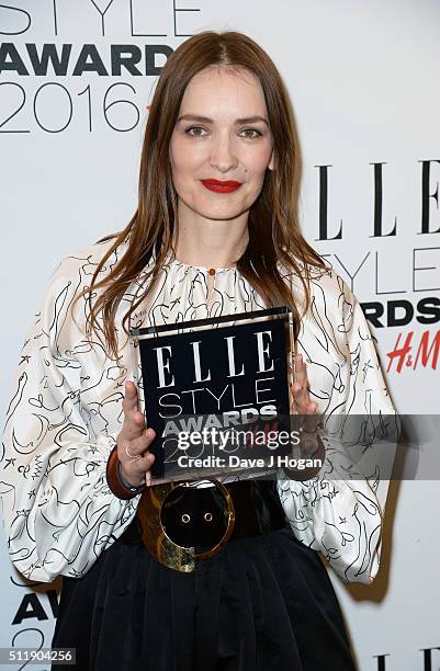 Roksanda poses with her award for British Designer of The Year in the winners room at The Elle Style Awards 2016 at tate britain on February 23, 2016...