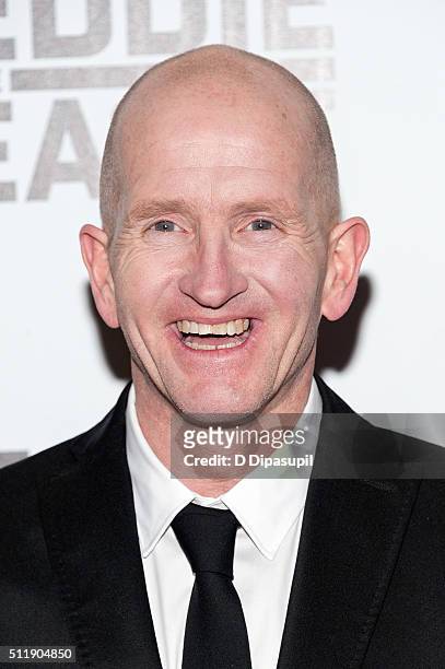 Eddie "The Eagle" Edwards attends the "Eddie The Eagle" New York screening at Chelsea Bow Tie Cinemas on February 23, 2016 in New York City.