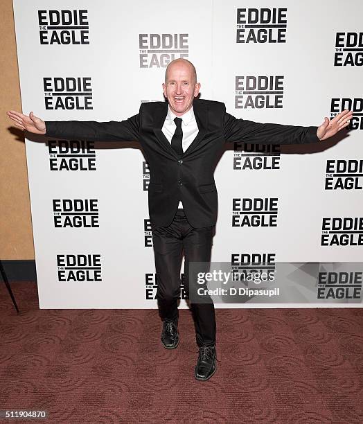 Eddie "The Eagle" Edwards attends the "Eddie The Eagle" New York screening at Chelsea Bow Tie Cinemas on February 23, 2016 in New York City.