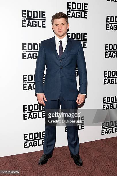 Taron Egerton attends the "Eddie The Eagle" New York screening at Chelsea Bow Tie Cinemas on February 23, 2016 in New York City.