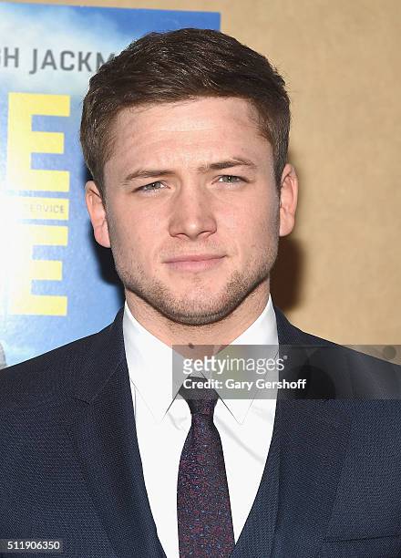 Actor Taron Egerton attends the "Eddie The Eagle" New York screening at Chelsea Bow Tie Cinemas on February 23, 2016 in New York City.