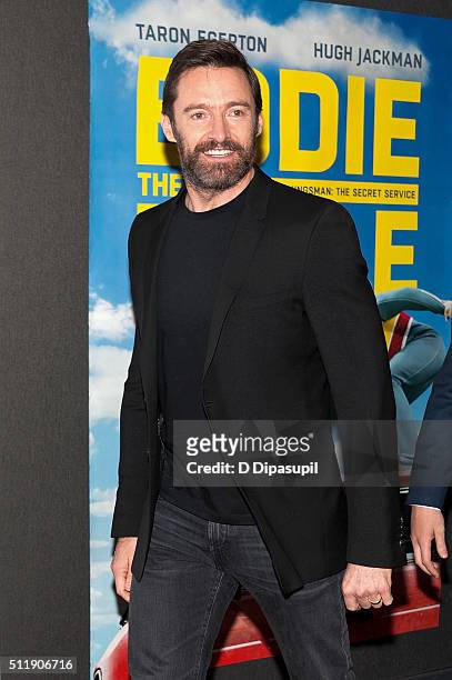 Hugh Jackman attends the "Eddie The Eagle" New York screening at Chelsea Bow Tie Cinemas on February 23, 2016 in New York City.