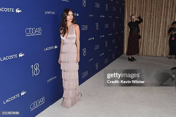 Actress/model Emily Ratajkowski attends the 18th Costume Designers Guild Awards with Presenting Sponsor LACOSTE at The Beverly Hilton Hotel on...