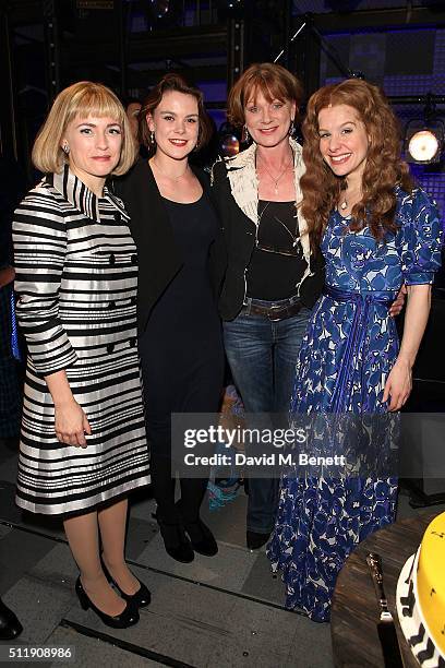 Lorna Want, Molly Hanson, Samantha Bond and Cassidy Janson attend the 1st Birthday Gala Performance of "Beautiful: The Carole King Musical" at The...