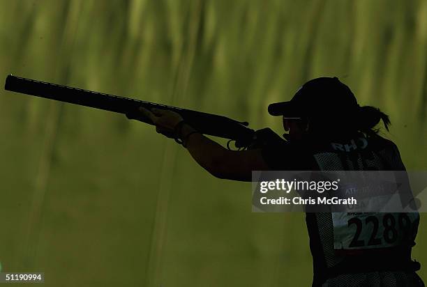 Kimberly Rhode of the USA of the USA shoots during the women's skeet qualifying event on August 19, 2004 during the Athens 2004 Summer Olympic Games...