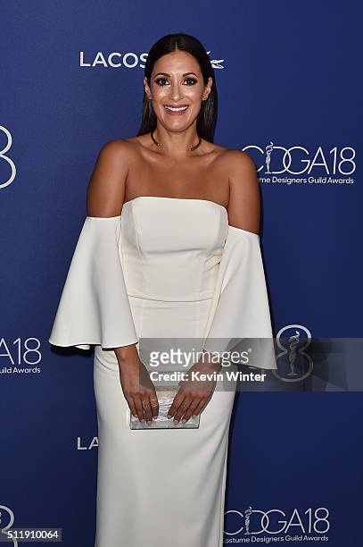 Actress Angelique Cabral attends the 18th Costume Designers Guild Awards with Presenting Sponsor LACOSTE at The Beverly Hilton Hotel on February 23,...