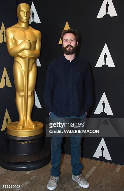 Benjamin Cleary nominated for Short Film "Stutterer" attends the Oscar Week: Shorts evening, in Beverly Hills, California, on February 23, 2016. /...