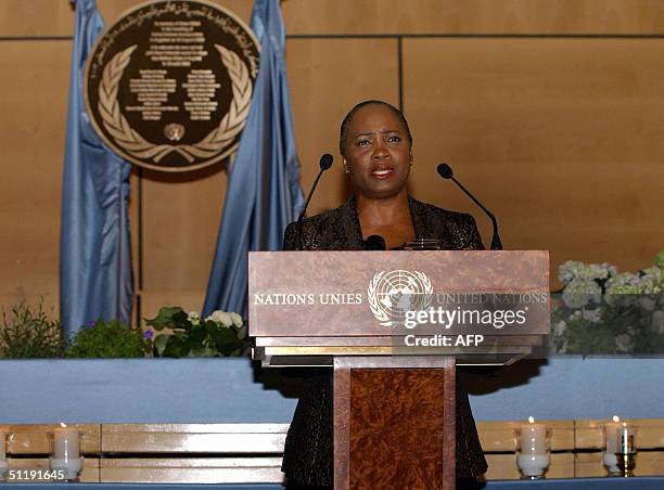 Singer Barbara Hendricks sings at the UN in Geneva in a ceremony commemorating the first anniversary of te bombing of the UN headquarters in Baghdad...