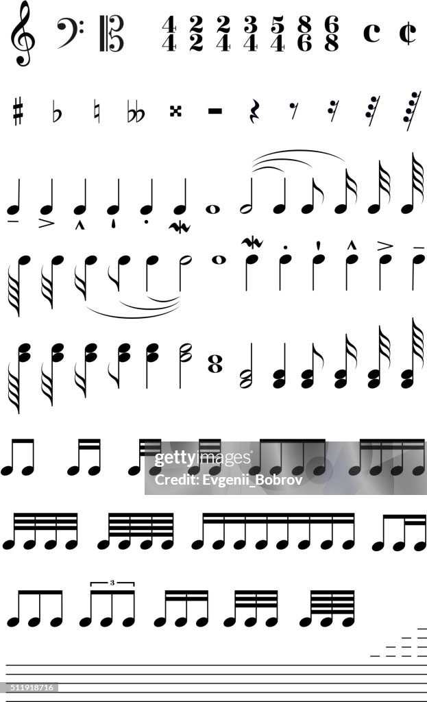 Music Signs And Note Stave Isolated On White High-Res Vector Graphic ...