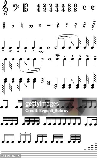 Static Music Note Music Signs And Note Stave Isolated On White High-Res Vector Graphic ...