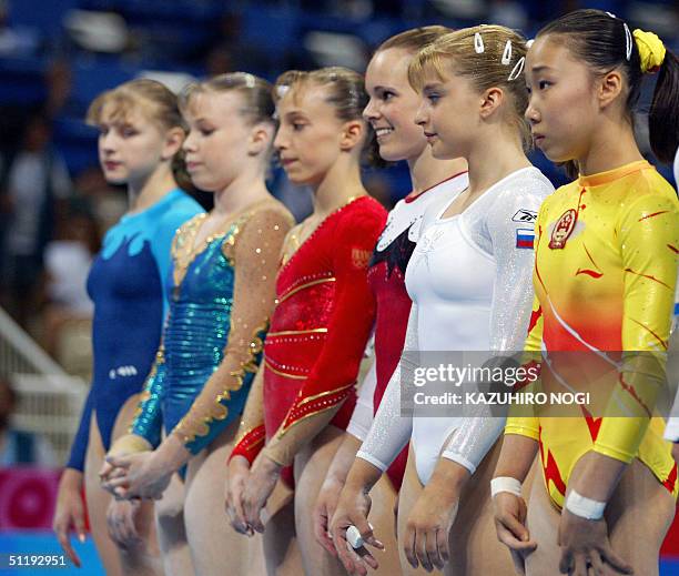 Wang Tiantian of China, Anna Pavlova of Russia, Kate Richardson of Canada, Emilie Lepennec of France, Marine Debauve of France and Alina Kozich of...