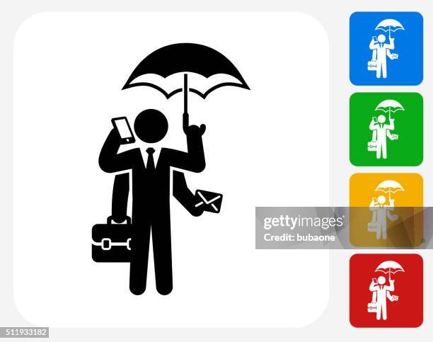 businessman multitasking icon flat graphic design - multitasking phone stock illustrations