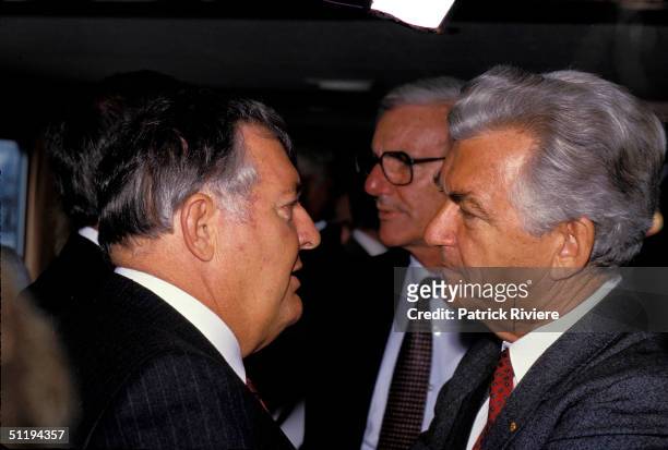 Bob Hawke Prime Minister of Australia with Alan Bond at the launch of the Maritime Museum in 1987 in Sydney, Australia.