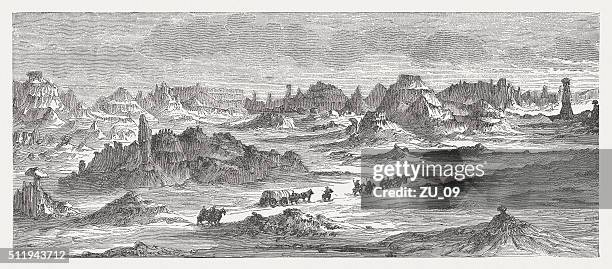 badlands in south dakota, usa, wood engraving, published in 1880 - south dakota stock illustrations