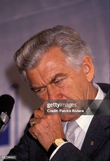 Bob Hawke Prime Minister of Australia at the Foreign Correspondents lunch 1989 in Sydney, Australia.