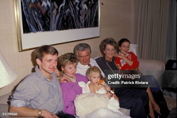 Bob Hawke Prime Minister of Australia with family Rosalyn, Hazel, Bob, Sophie, Sue and Ian during Labor Campaign in 1987 Sydney, Australia.