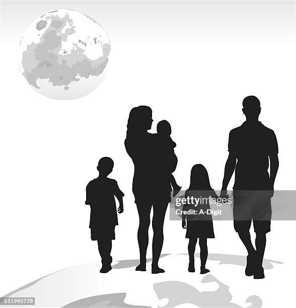 family dream lunar trip - mother and daughter stock illustrations
