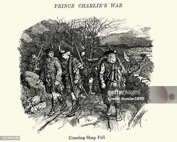 jacobite rising of 1745 highland army crossing shap fell - kilt 幅插畫檔、美工圖案、卡通及圖標