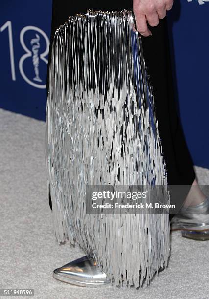 Costume designer Sandy Powell, fashion detail, attends the 18th Costume Designers Guild Awards with Presenting Sponsor LACOSTE at The Beverly Hilton...