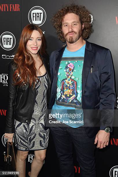 Actors Kate Gorney and T.J. Miller attend Vanity Fair and FIAT Young Hollywood Celebration at Chateau Marmont on February 23, 2016 in Los Angeles,...