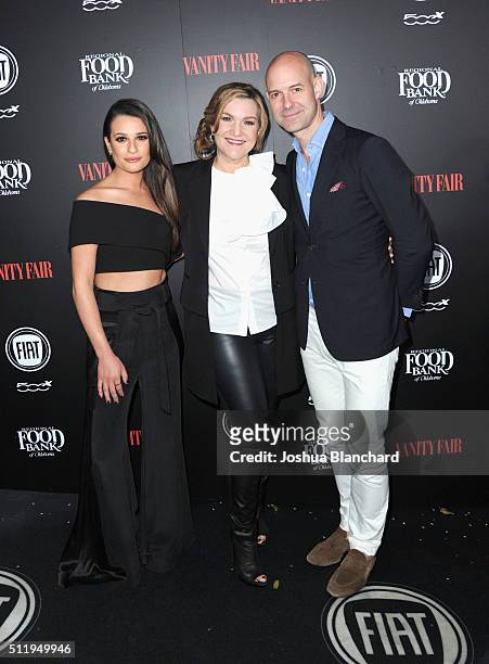 Actress Lea Michele, Vanity Fair West Coast editor Krista Smith and Vanity Fair publisher Chris Mitchell attend Vanity Fair and FIAT Young Hollywood...