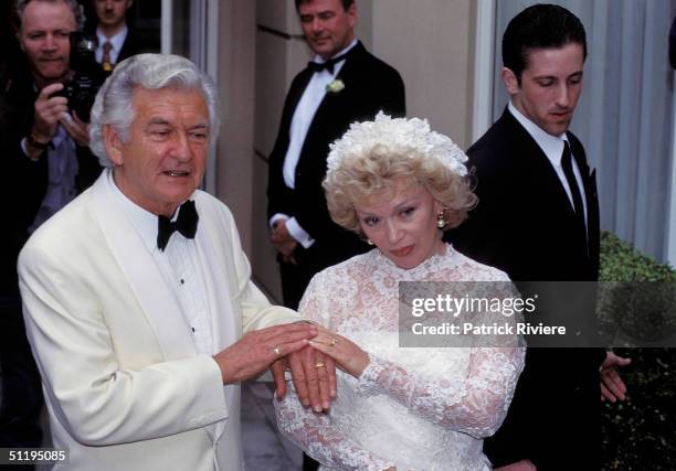 Bob Hawke Prime Minister of Australia and Blanche D'Alpuget's wedding in 1995 in Sydney, Australia.