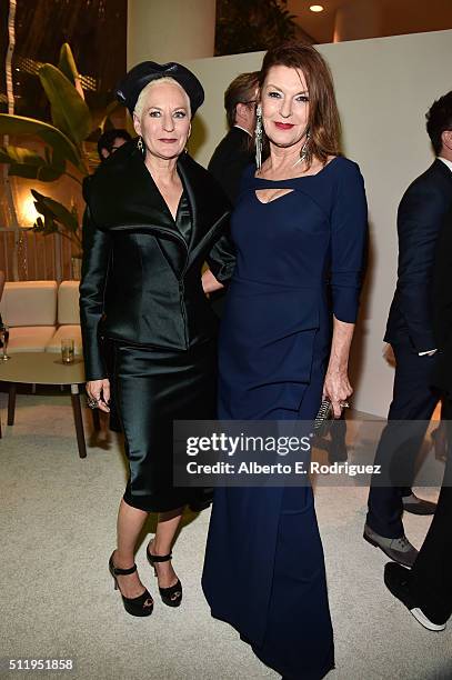 Costume designer Lou Eyrich and guest attend the 18th Costume Designers Guild Awards with Presenting Sponsor LACOSTE at The Beverly Hilton Hotel on...