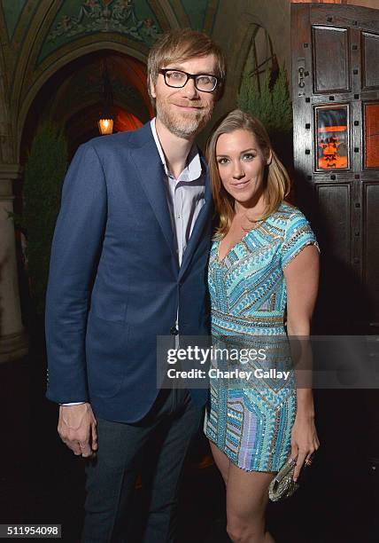 Actors Stephen Merchant and Carly Craig attend Vanity Fair and FIAT Toast To "Young Hollywood" at Chateau Marmont on February 23, 2016 in Los...