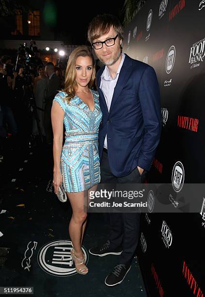 Actors Carly Craig and Stephen Merchant attend Vanity Fair and FIAT Toast To "Young Hollywood" at Chateau Marmont on February 23, 2016 in Los...