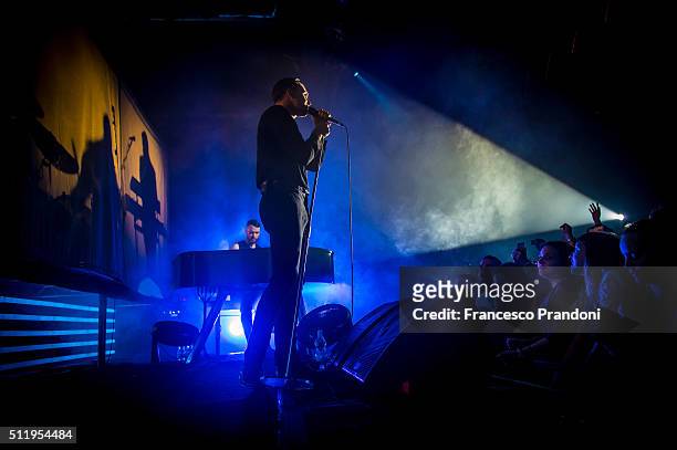 Theo Hutchcraft and Adam Anderson of Hurts perform on February 23, 2016 in Milan, Italy.