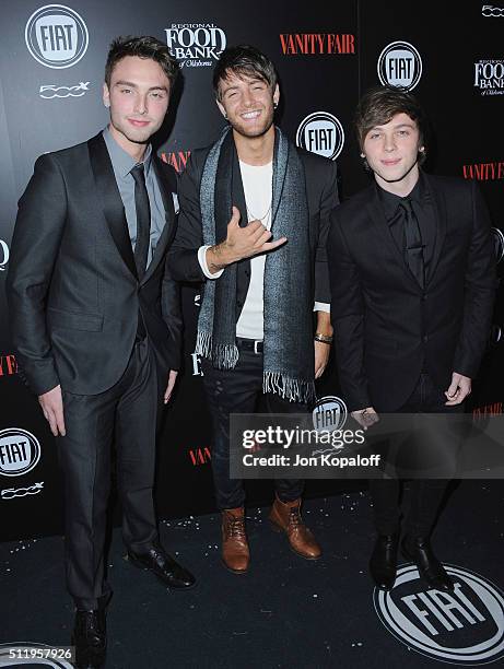 Emblem3 arrives at Vanity Fair And FIAT Toast To "Young Hollywood" at Chateau Marmont on February 23, 2016 in Los Angeles, California.