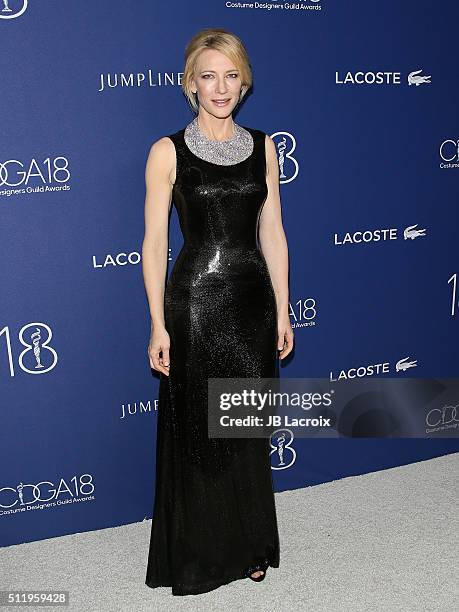 Actress Cate Blanchett attends the 18th Costume Designers Guild Awards at The Beverly Hilton Hotel on February 23, 2016 in Beverly Hills, California.